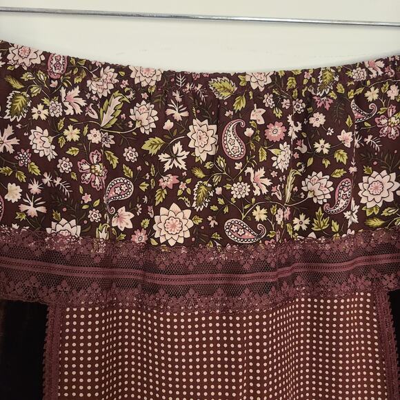 JOSEPHINE CHAUS Patchwork Midi Skirt 10 Burgundy Velvet Silk Prairie Cottage - Picture 3 of 12